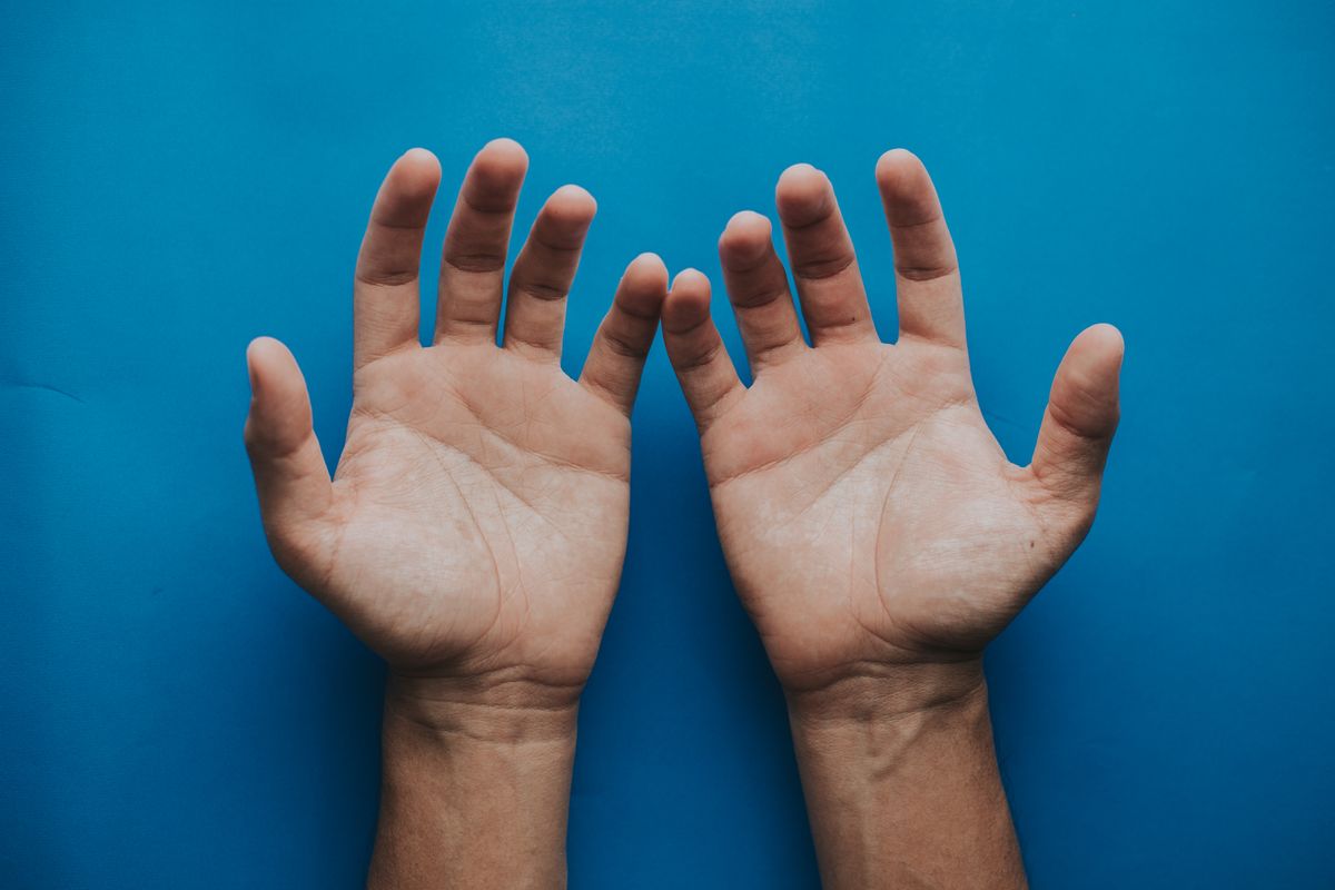 Two open hands showing the left and right sides of the body